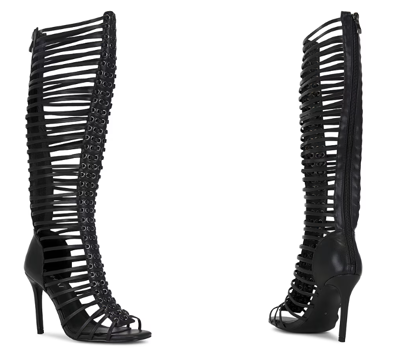 Sandal Strappy Heeled - Damen Schwarze Riemchen-Stiefeletten mit Stilettoabsatz 2026