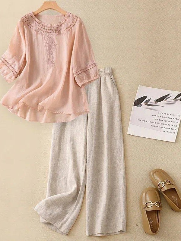 Linen Pant Wide - Hochwertiges Baumwoll-Leinen-Set für Damen, modisches Sommer-Set