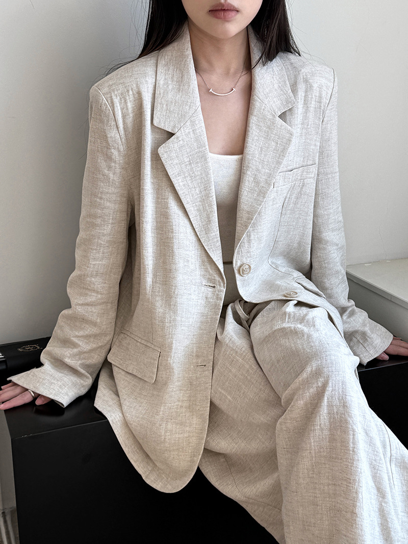 Linen Pant Wide - Herbst High-end-Leinen Material Blazer Jacke Sets