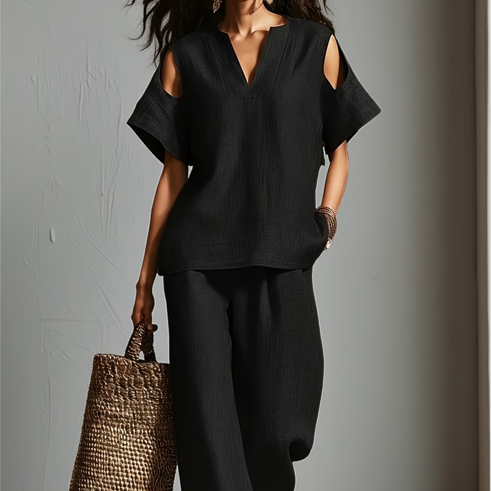 Damen Zweiteiler aus Leinen in – Linen Pant Wide Bewertung und Preis