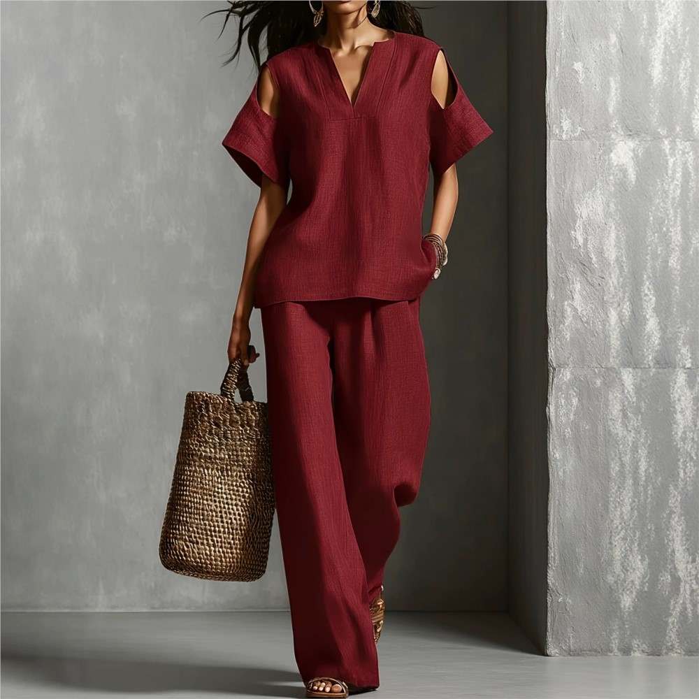 Damen Zweiteiler aus Leinen in – Linen Pant Wide Bewertung und Preis