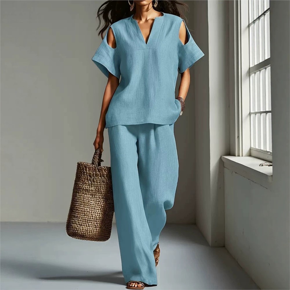 Damen Zweiteiler aus Leinen in – Linen Pant Wide Bewertung und Preis