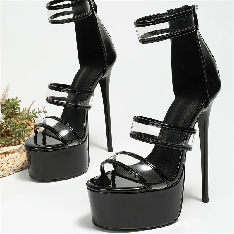 Damen Schwarze Lackleder-Sanda – Sandal Strappy Heeled Bewertung und Preis