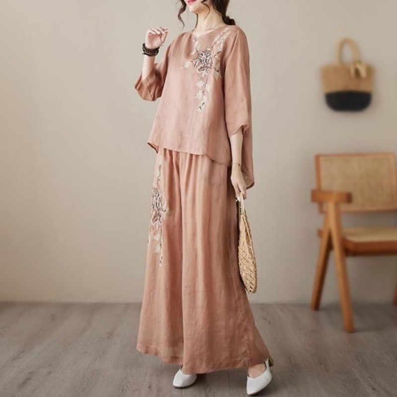 Leinen-Baumwoll-Zweiteiler für – Linen Pant Wide Bewertung und Preis